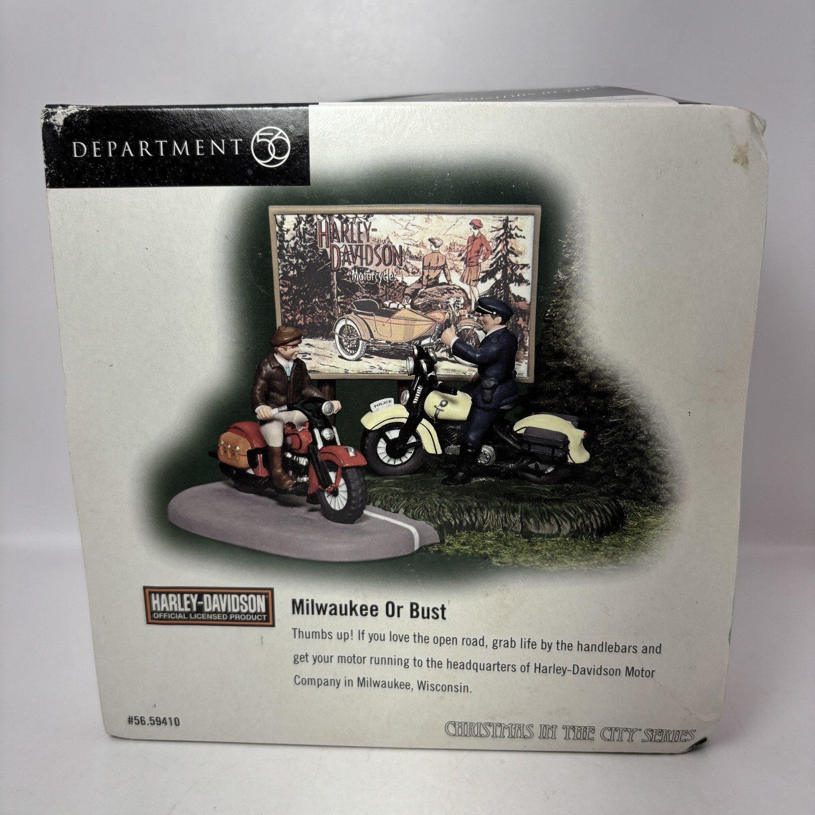 Department 56 Christmas in the City Milwaukee or bust! Harley Davidson Bikes