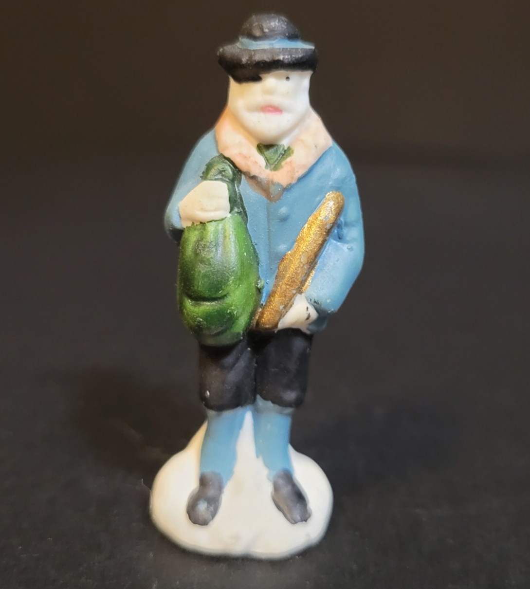 Christmas Valley Wonderful Holiday Village Go Along Figure Man in Blue Coat Bag