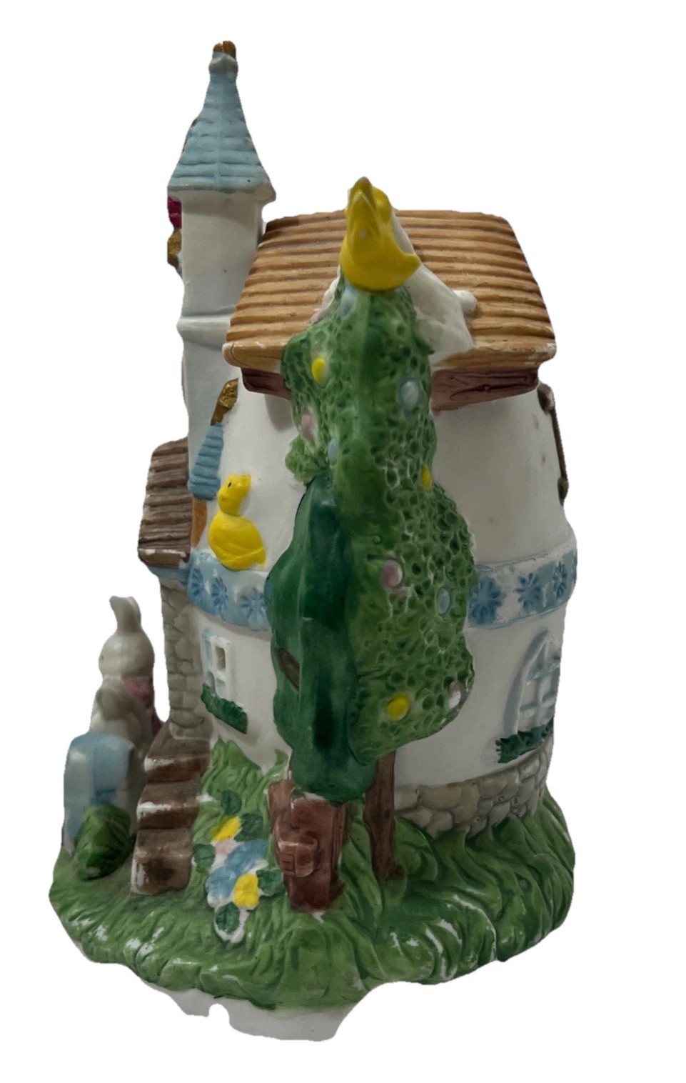 Easter Village Porcelain Lighted Egg Church Approx 4×6 Inch Rabbits Chicks