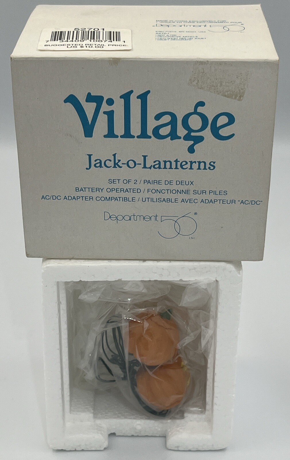 RARE RETIRED Department 56 Jack-O-Lanterns Village Lights Set of Two #52701