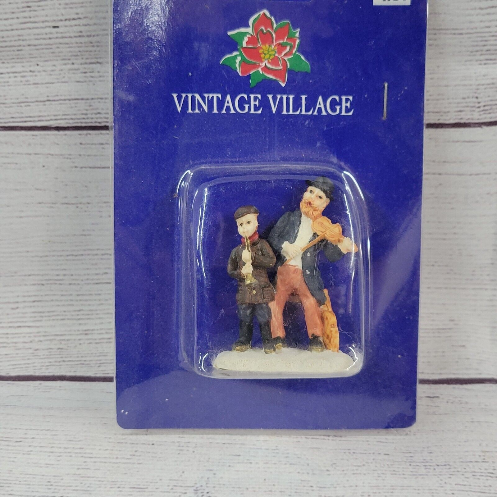 Vtg Village Christmas Carol Figure 3 in tall boy playing flute & man with violin