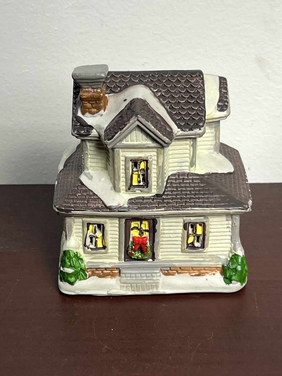Greenbrier Intl. Christmas House Porcelain Ceramic 4” Tall NWT