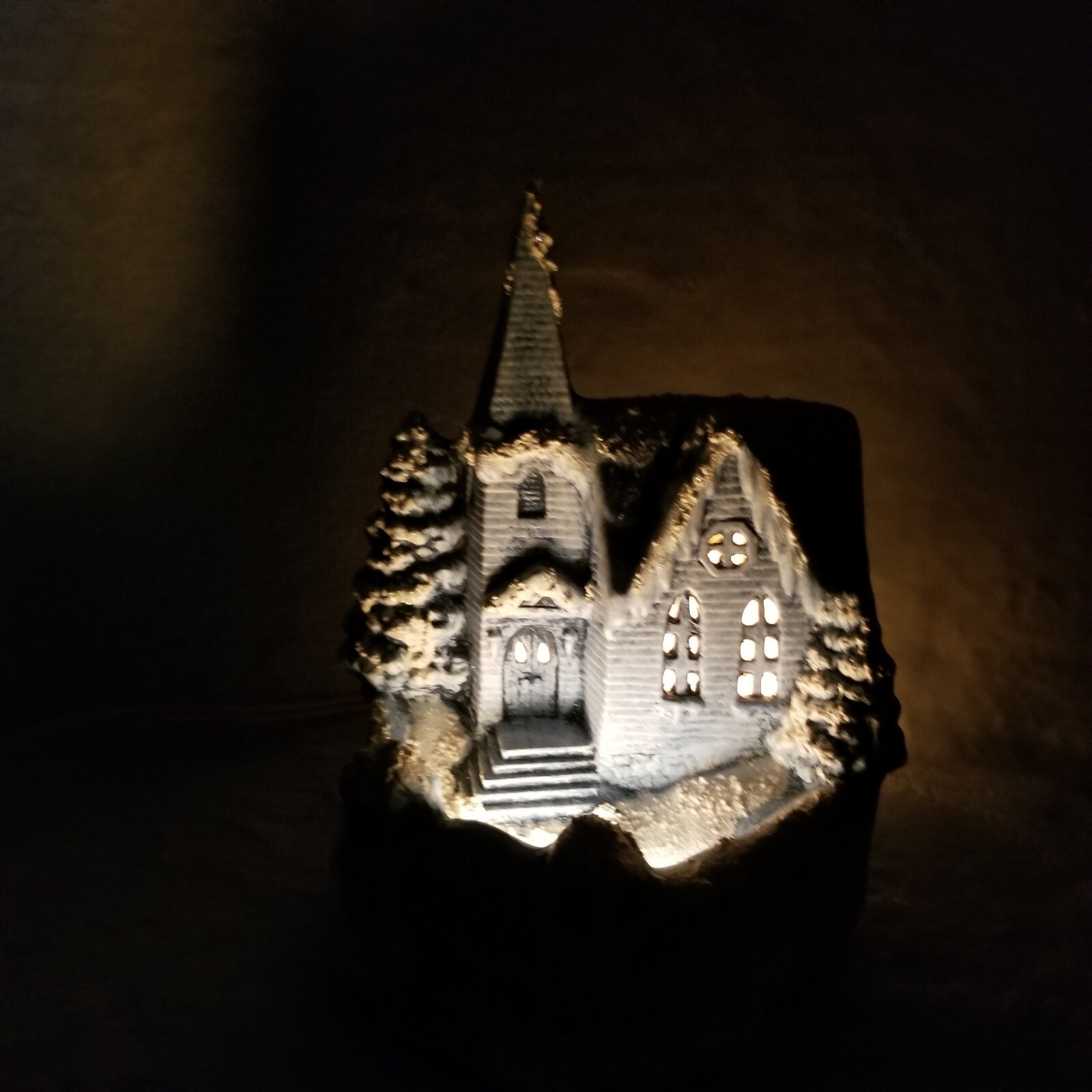 ✅Vintage 1998 Tampa Bay Mold Christmas Church Blue White Glitter Village Lighted