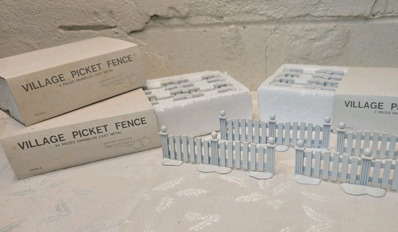 DepT. 56 Snow Village 4 White Picket Fence #5101-2 Cast Metal Dept 56 3 BOXES,