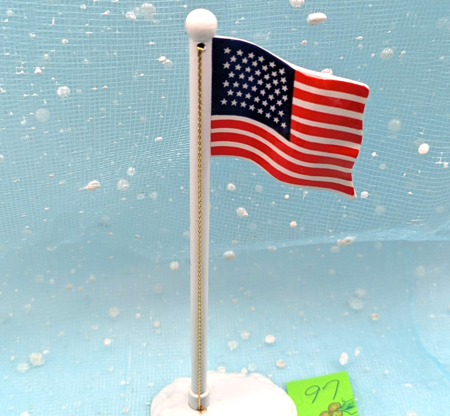Metal American Flagpole 5.5″ H flag Christmas Village Taiwan NO BOX INV97