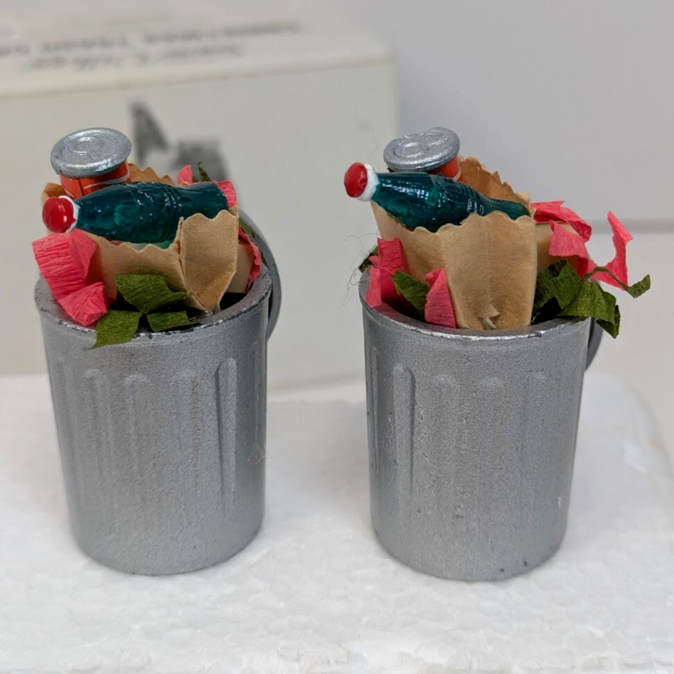 Dept 56 Snow Village Christmas Trash Cans 52094 Set of 2 Original Box Taiwan