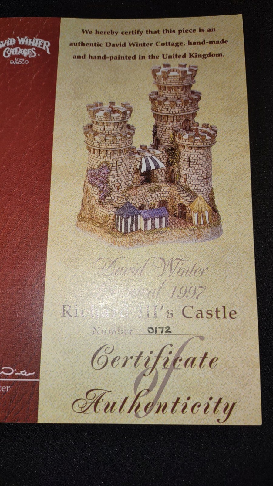 David Winter Cottages King Richard III Castle Signed and Dated With COA 1997 