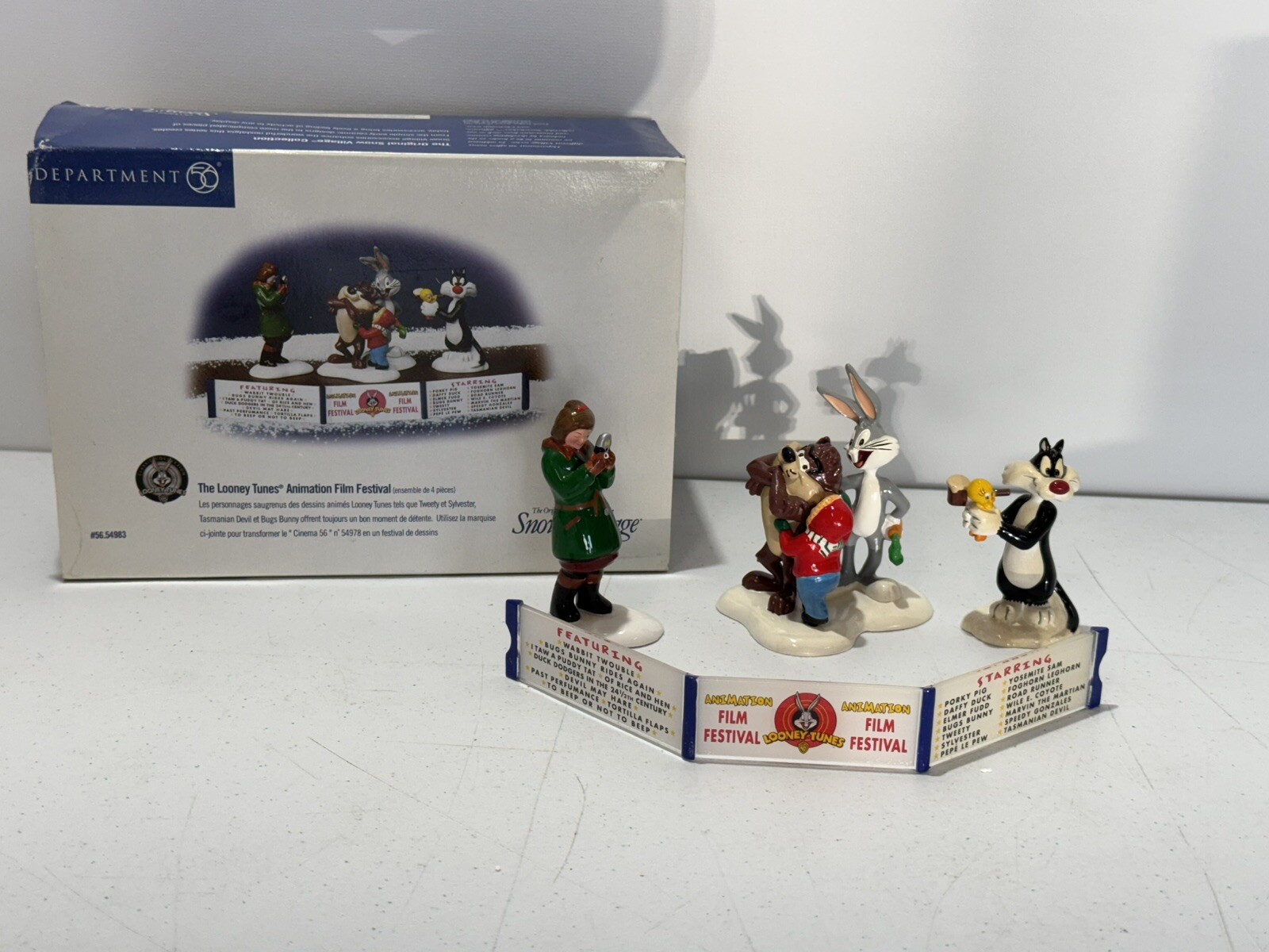 DEPT 56 SNOW VILLAGE 1999 THE LOONEY TUNES ANIMATION FILM FESTIVAL SET OF 4