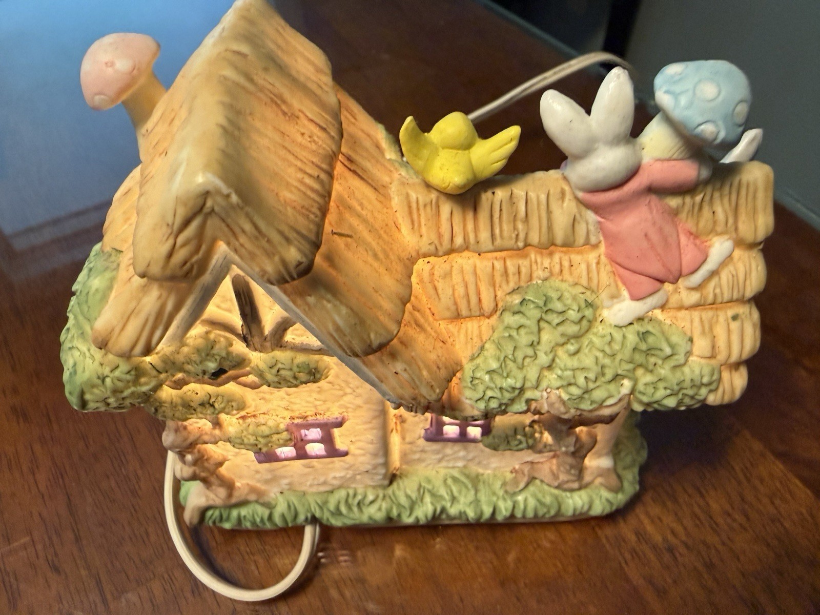 Illuminated Bunny Cottage House, Painted Ceramic & Porcelain Seasonal Village