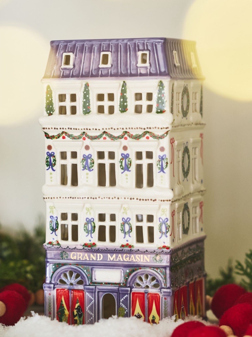 NEW Anthropologie Holiday House Hand Painted Ceramic 8”H Department Store