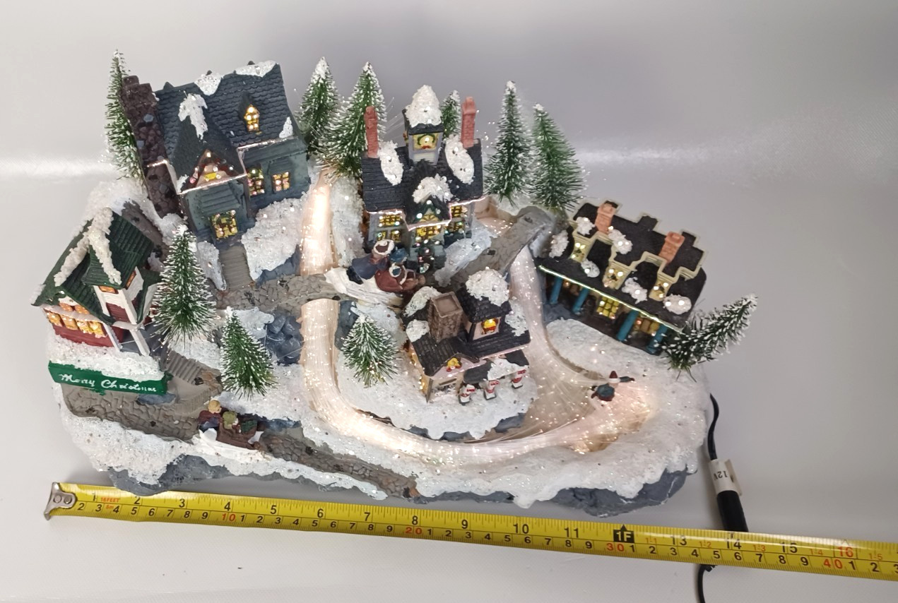 Fiber Optic Illuminated Resin Christmas Village Tabletop Display Multicolor