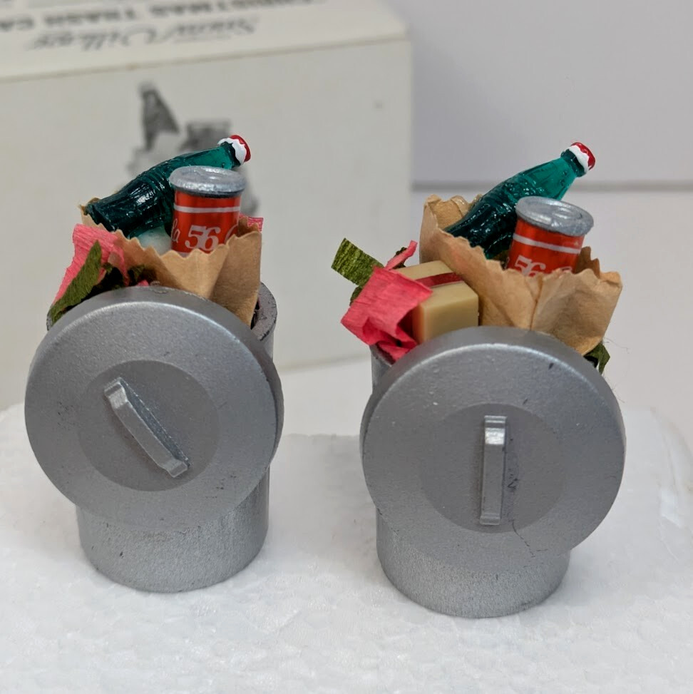 Dept 56 Snow Village Christmas Trash Cans 52094 Set of 2 Original Box Taiwan
