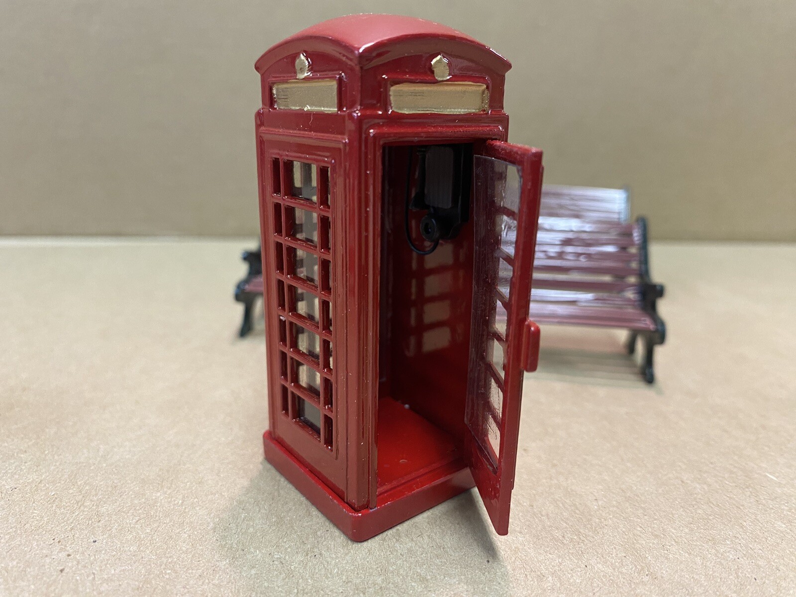 Miniature, Metal Village Accessory Lot-4 Benches, 2 Mailboxes & A Phone Booth