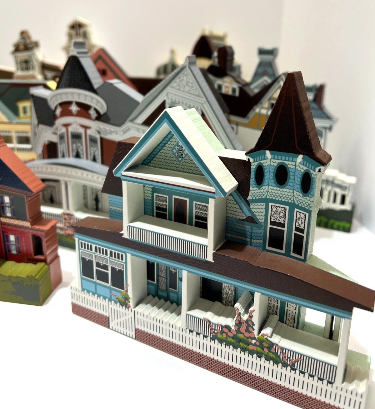 Vintage Shelia’s Victorian Hand Painted Wooden Houses Lot of 21 Signed by Shelia