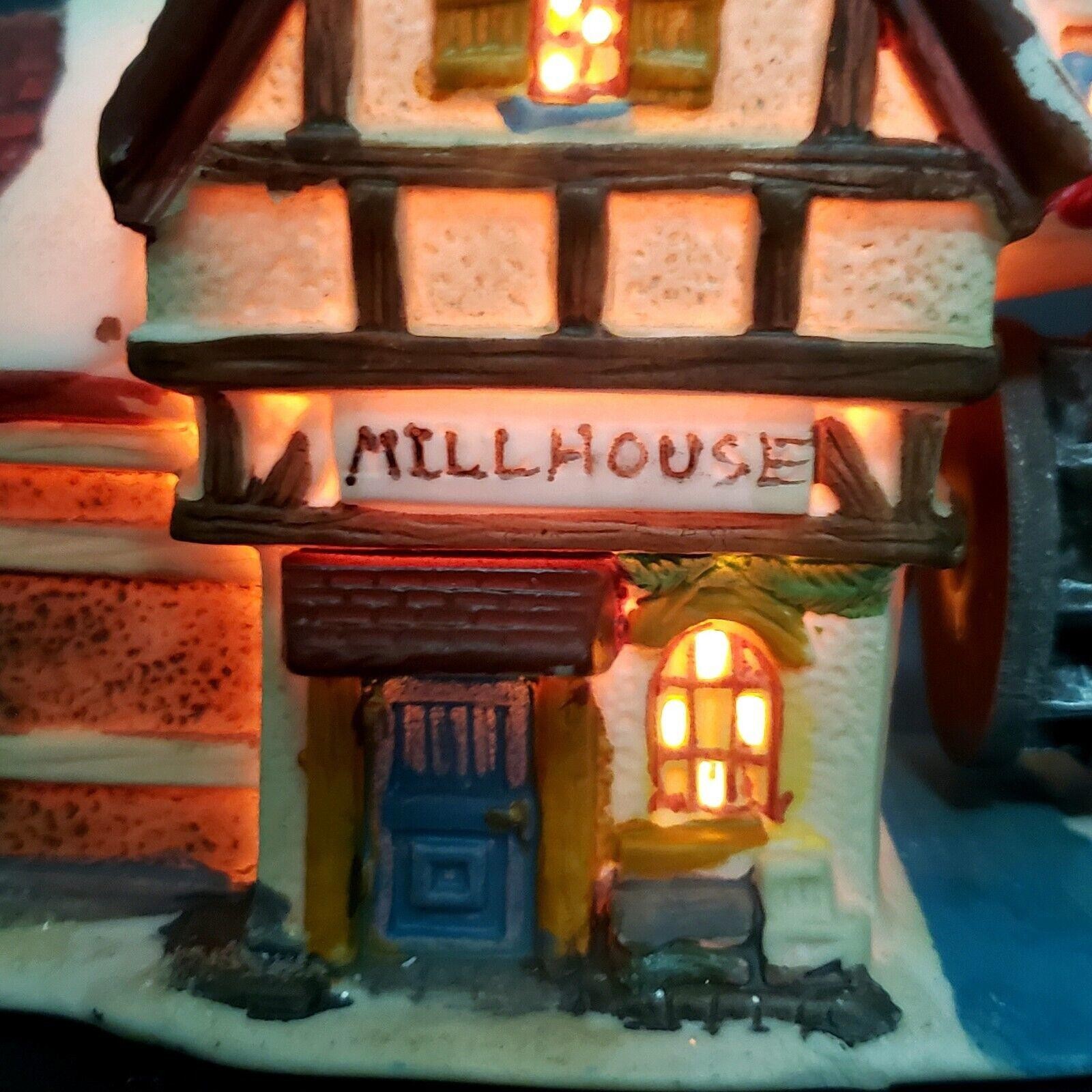 Lighted Cobblestone Corners Christmas Village Mill House 2003 Porcelain.