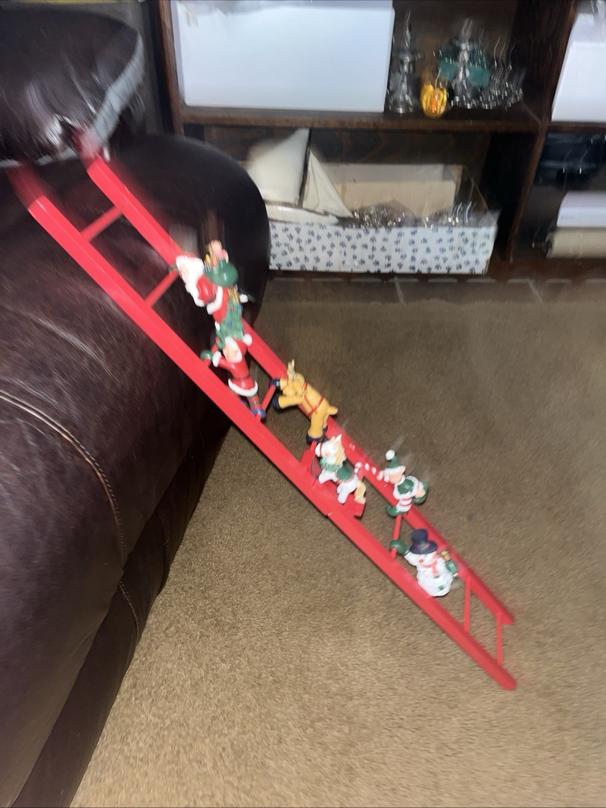 Christmas Ladder 6 Figures 30 3/4″ In Original Box With Santa, Elves, Reindeer