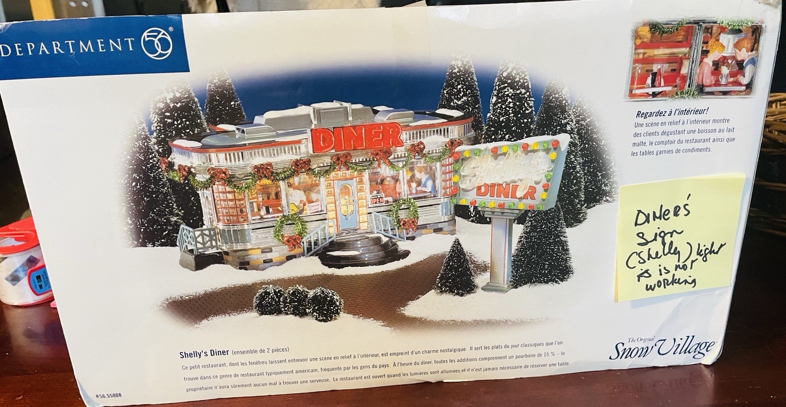 Dept 56 Snow Village Shelly’s Diner 2-Piece Lighted Set #55008