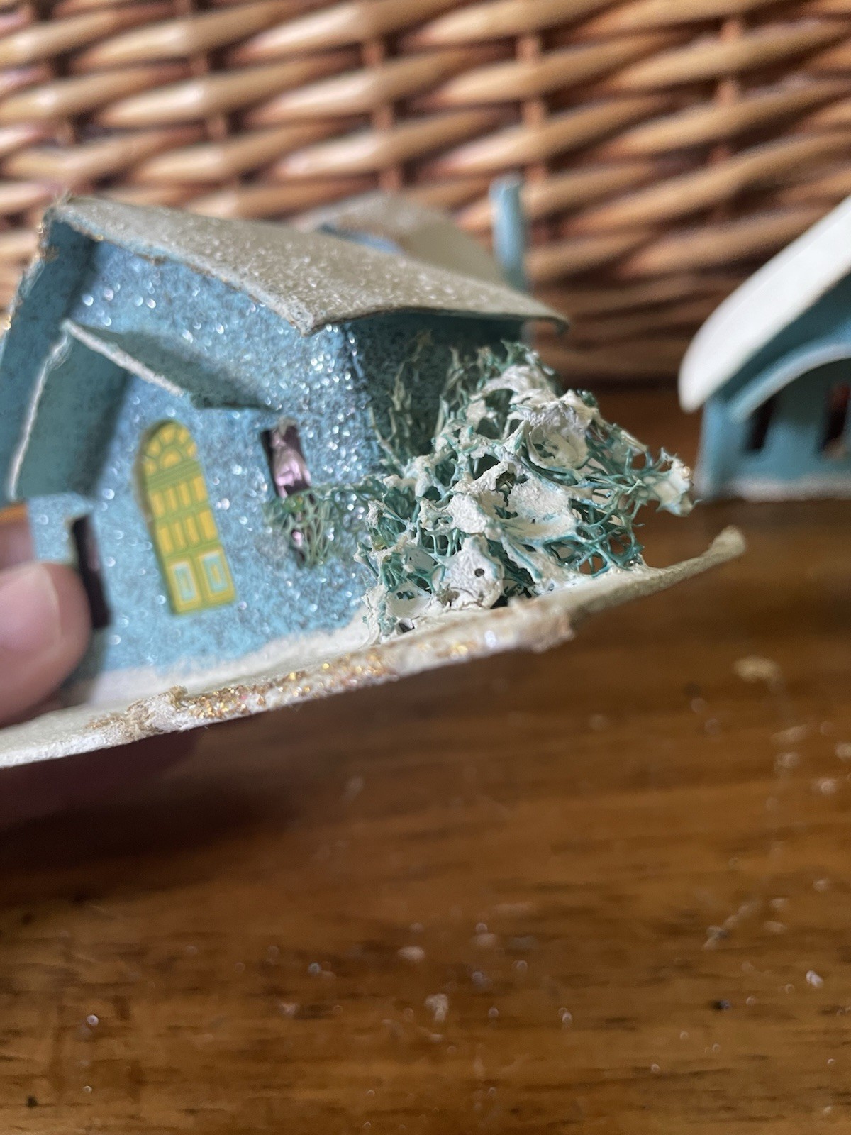 Vintage Lot 6 Japan Putz Cardboard Houses Miniature Church Village Mica