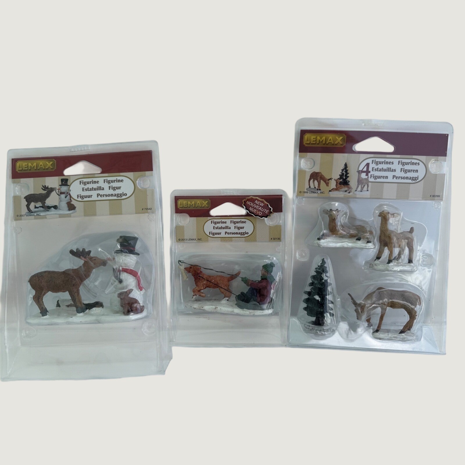 Lemax Christmas Village Figurine Lot Moose Snowman Deer Sledding Dog 3 Sets NEW
