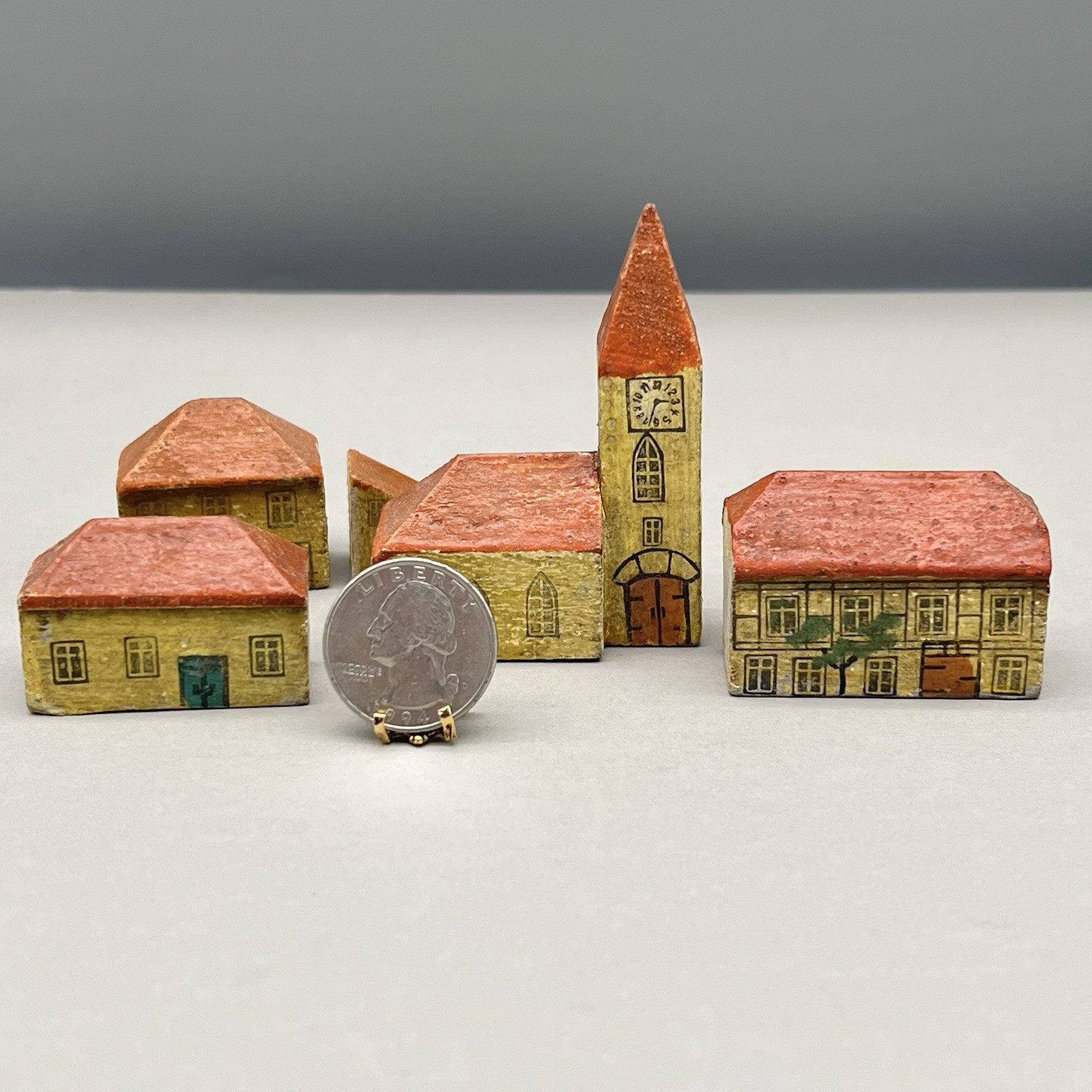 Antique LOT Erzgebirge Putz BLOCK BUILDINGS Miniature XMAS VILLAGE German WOOD