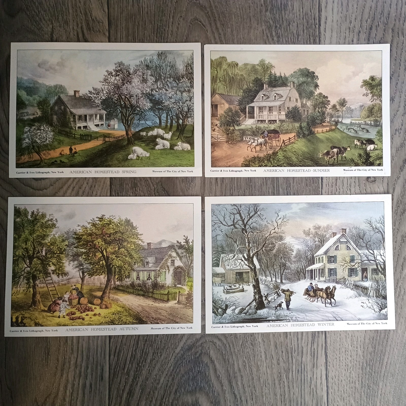 Currier and Ives Lithographs “American Homestead” Four Seasons Series set of 4