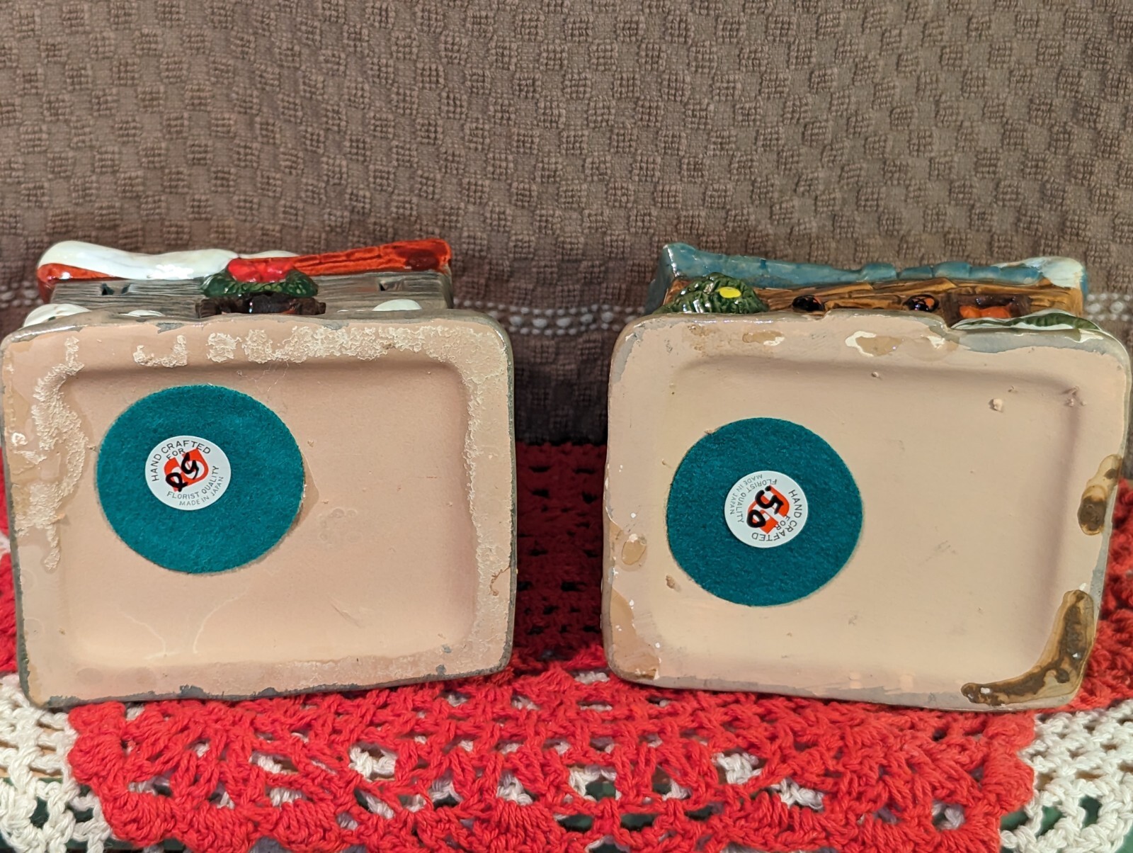 Christmas Village Houses Set Of Two Vintage Painted Taiwan, Can Be Lighted CUTE!