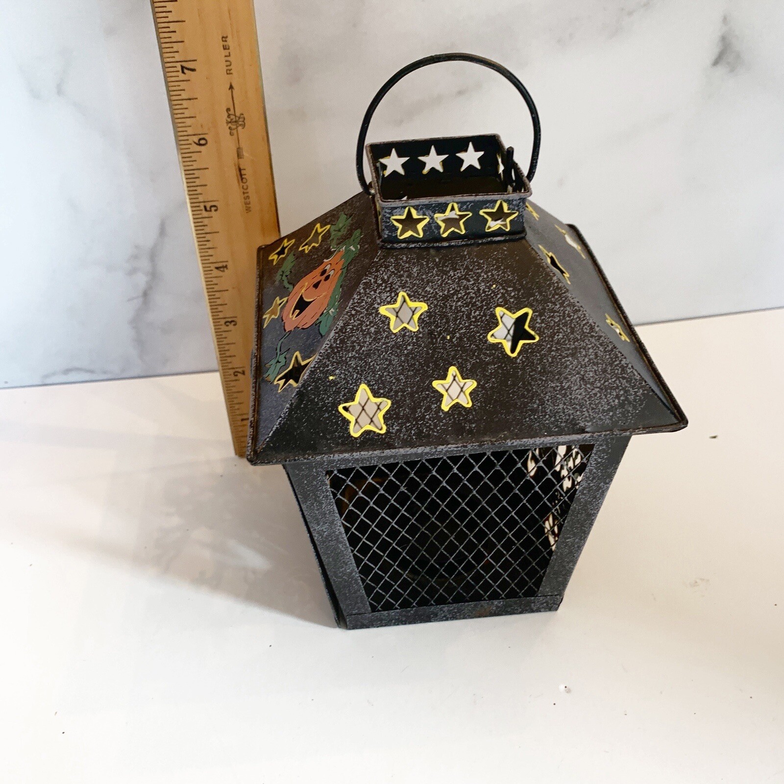 Spooky Hollow Halloween Ghost Lantern Metal Vintage 1998 Votive holder 7 Inch
