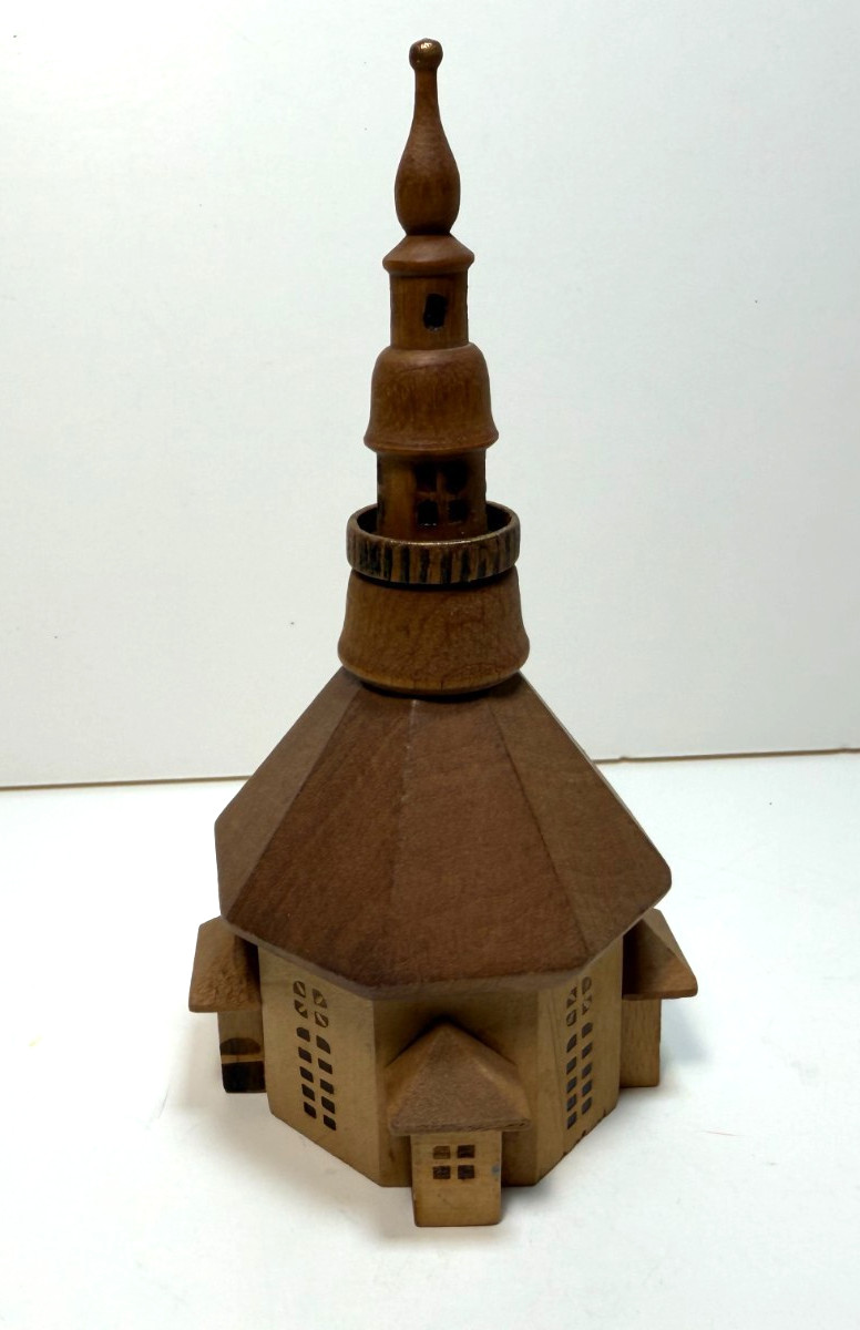 Vintage Miniature Erzgebirge Wooden Church Decoration Christmas East Germany