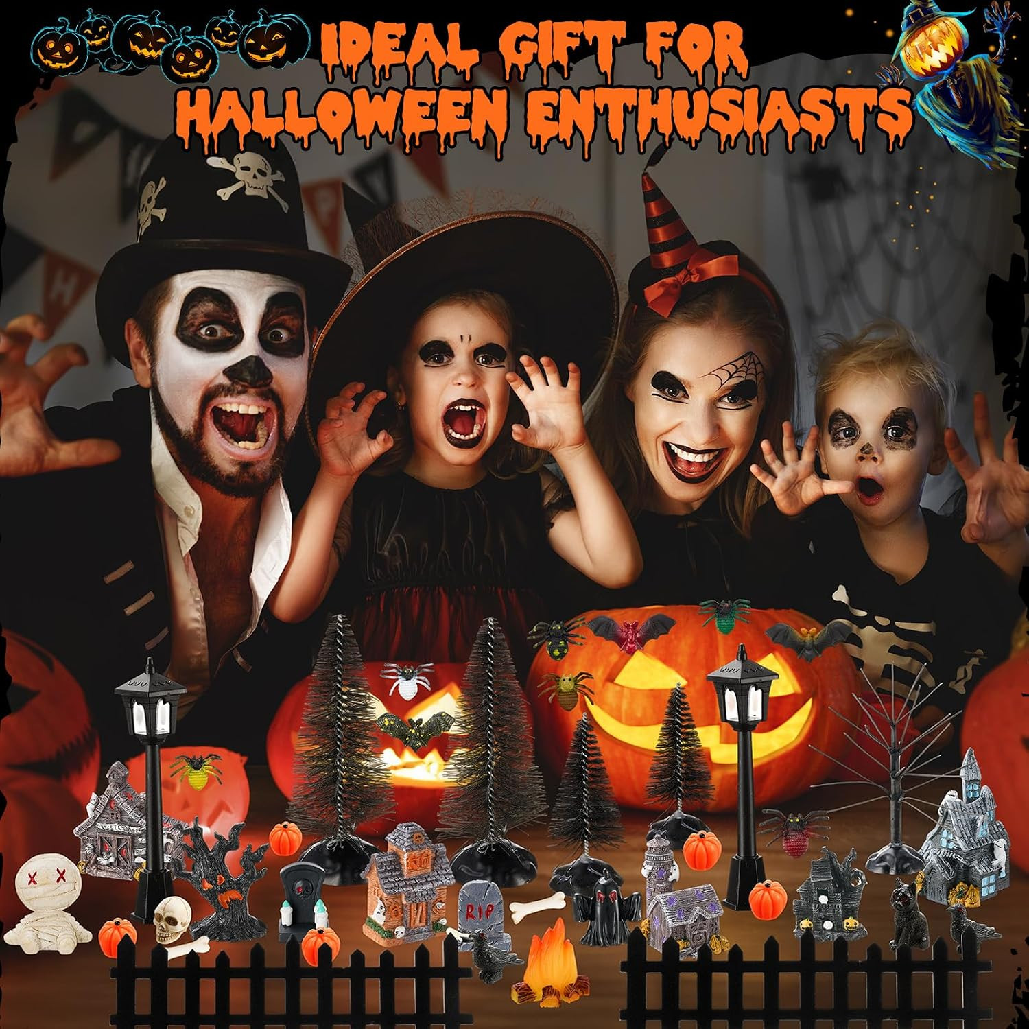 50 Pcs Halloween Village Accessories Set Halloween Resin Haunted House Miniature
