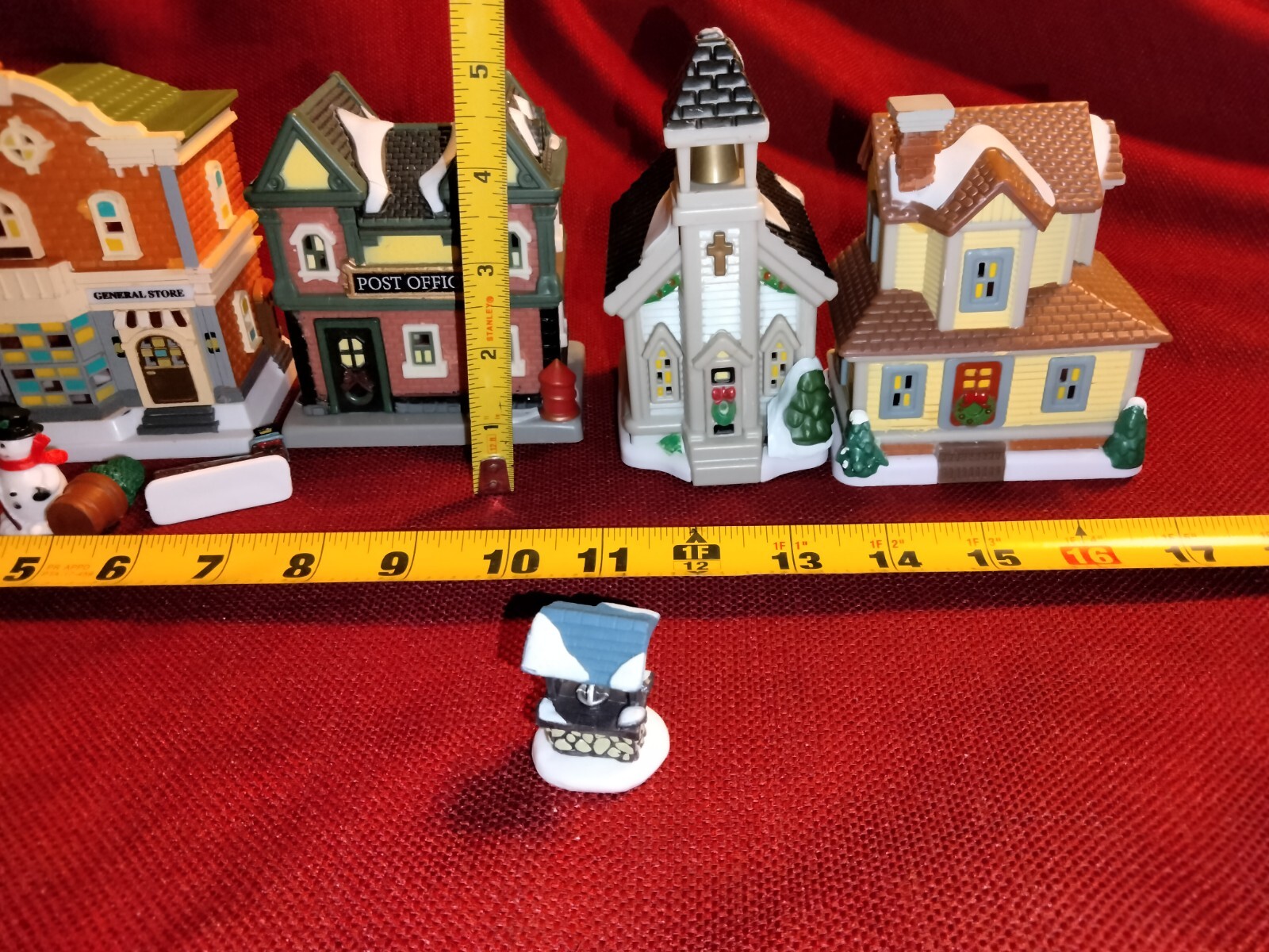 Christmas village plastic holiday home buildings business lighted church people