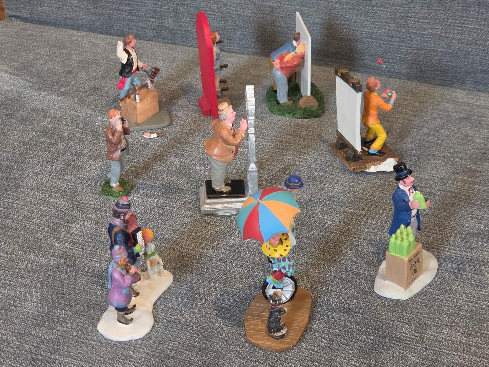 Lemax Carnival Amusements Unicycle Clown Musicians Carnival Circus Village 9 Lot