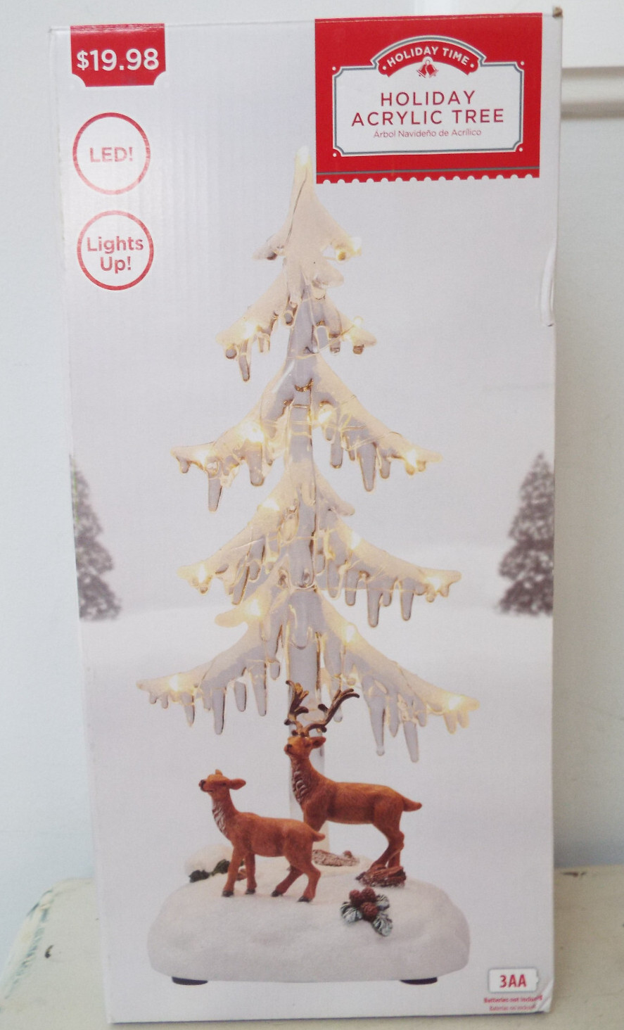 Holiday Time Christmas Acrylic Tree LED Lights Up Reindeer