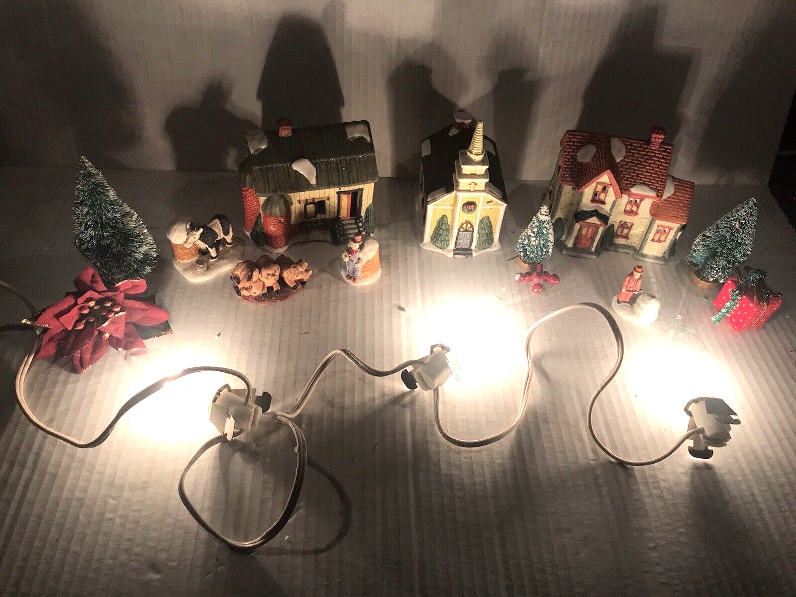 Christmas Winter Village Miniature Barn Church House With Pigs Cow+ VTG