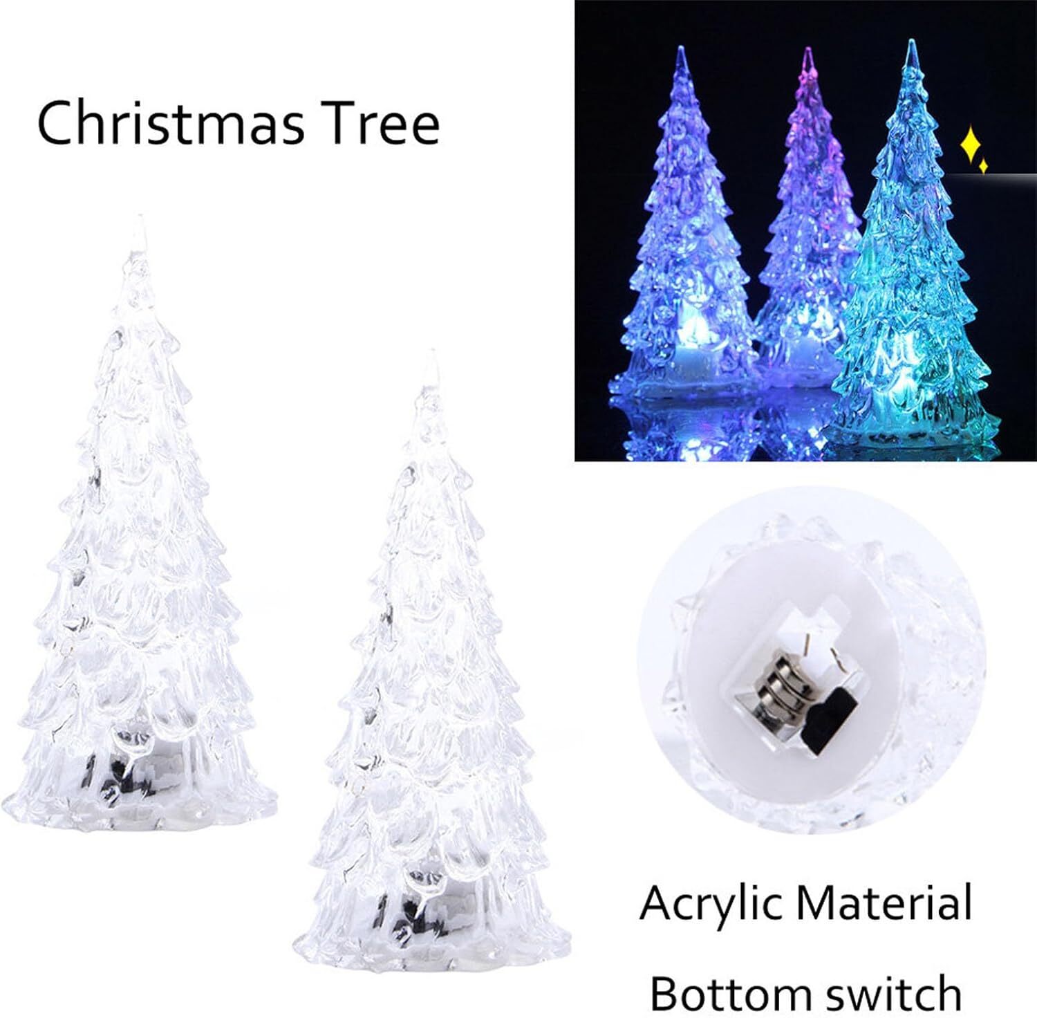 3 Pack LED Christmas Tree Lights, Mini Acrylic Light Up Tree, Multicolor