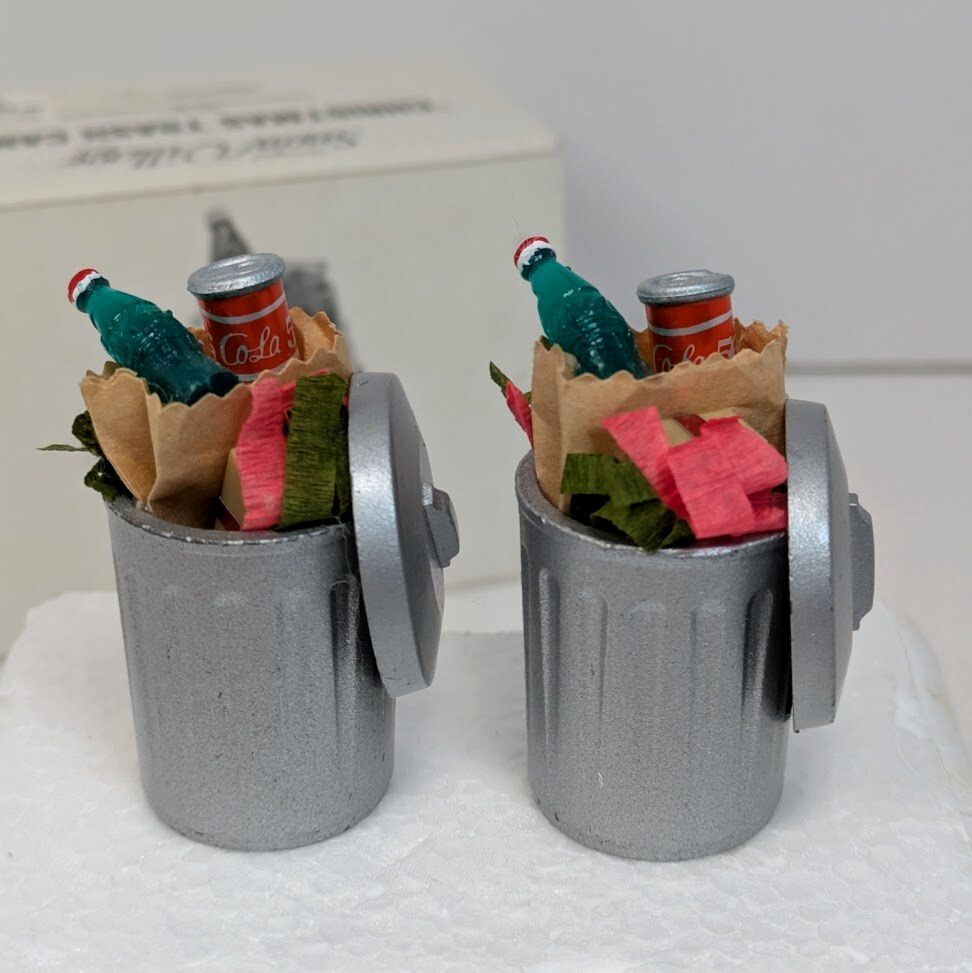 Dept 56 Snow Village Christmas Trash Cans 52094 Set of 2 Original Box Taiwan