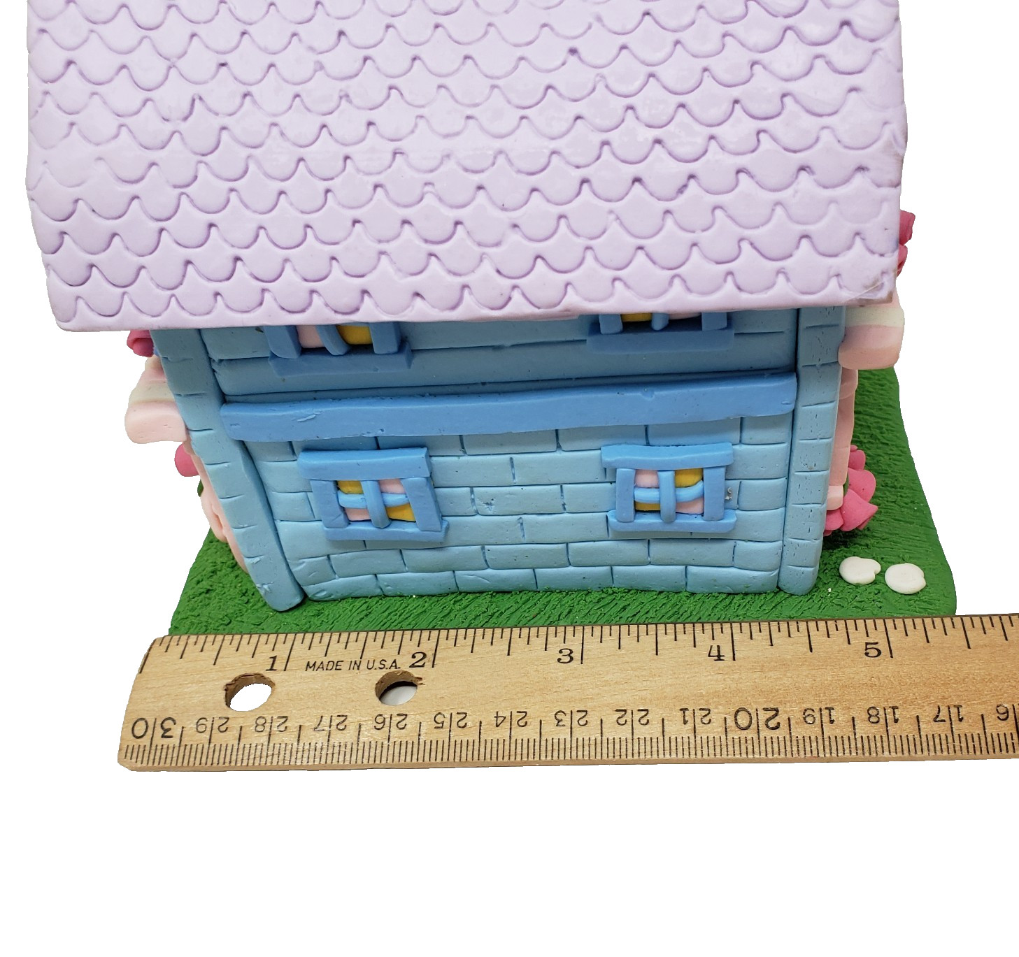 Easter Cottage House w/ Bunny Rabbits Flowers Spring Decor Polymer Clay Handmade