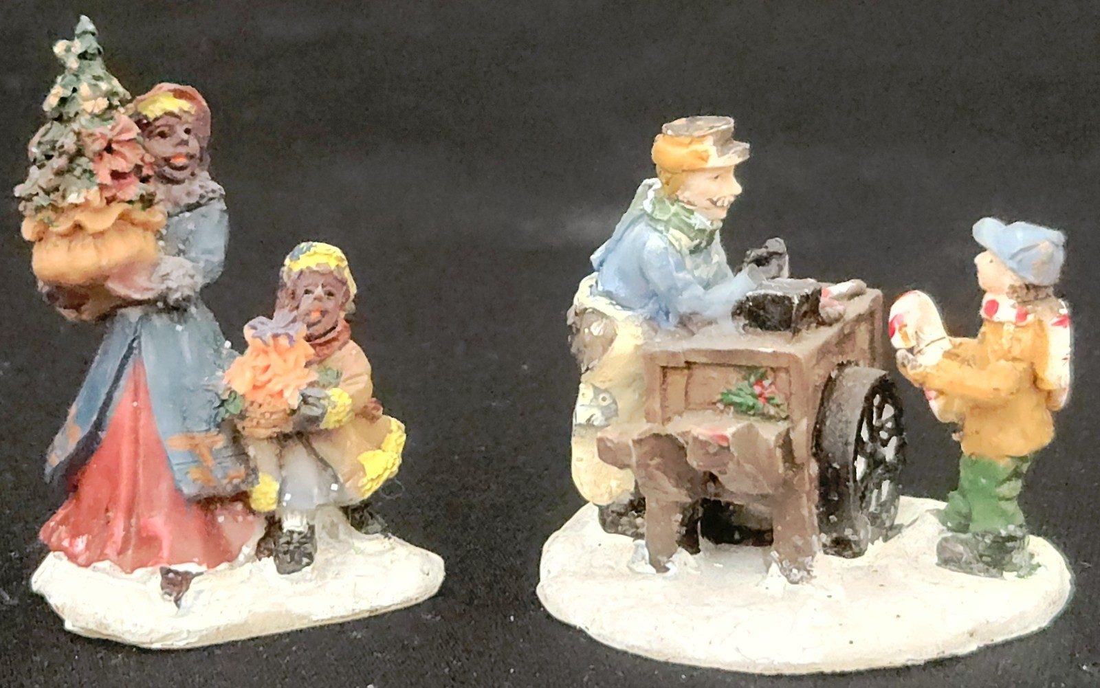 OWell African American mom child & vendor candy cart Christmas Village 2 figures