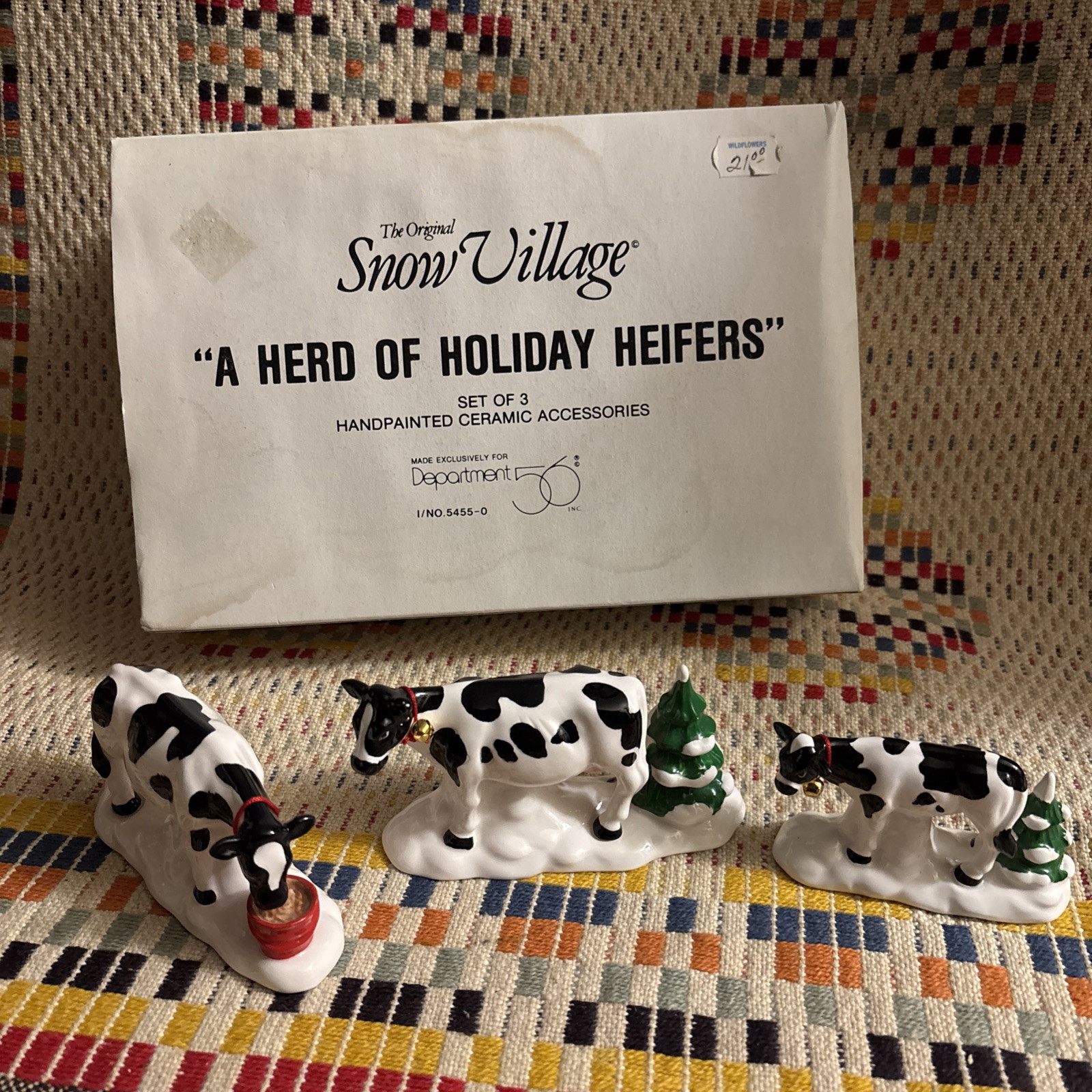 Dept 56 Snow Village A Herd of Holiday Heifers 54550 Black White Cows 1995
