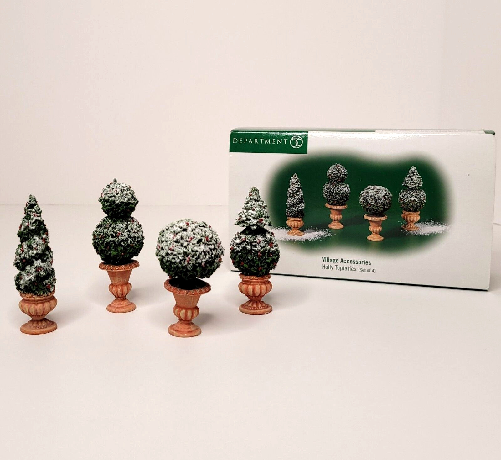 Dept 56 Holly Topiaries Bush Plants Village Accessories with Box #52899