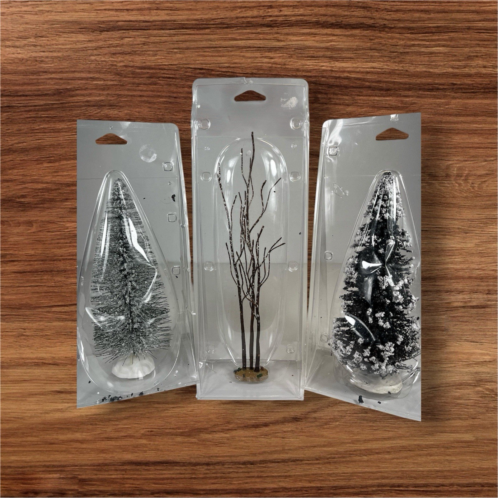 Lemax Tree Lot 10” 2001 Sycamore, 1994 Frosted Pine, Snowy Evergreen