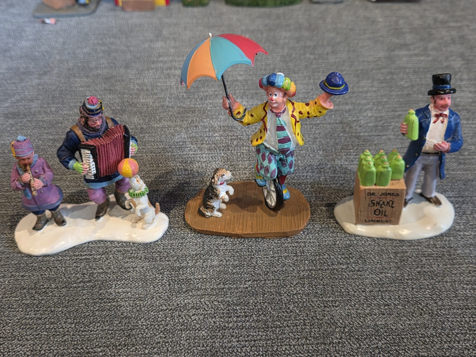 Lemax Carnival Amusements Unicycle Clown Musicians Carnival Circus Village 9 Lot