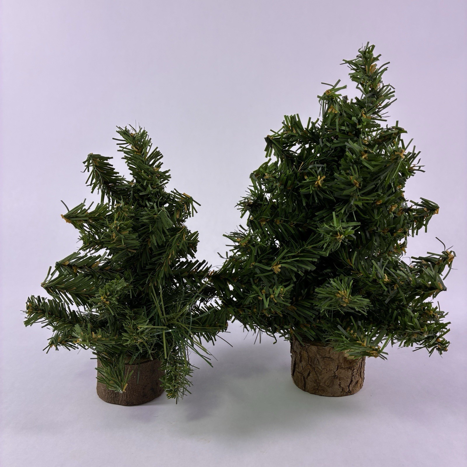 Lot of 2 Miniature Christmas Tree Wood Base Village Accessory Scenery