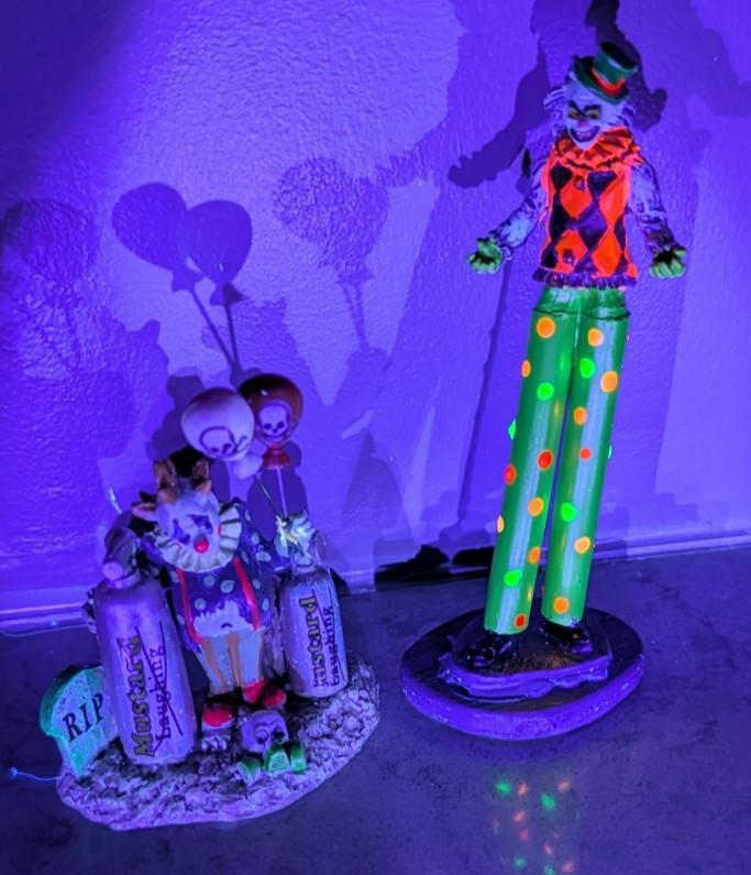 Custom Made Lemax Spooky Town Clown on Stilts and Lemax Balloon Clown GLOWS