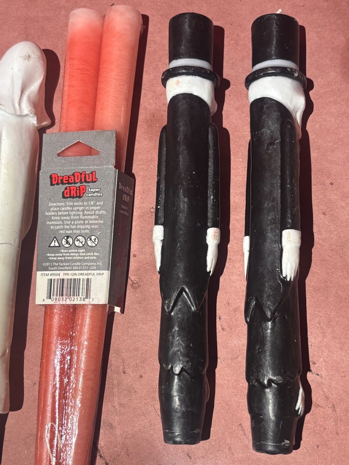 8-10″ SKELETON BRIDE & GROOM Taper red wax Candle sticks dreadful drip Halloween