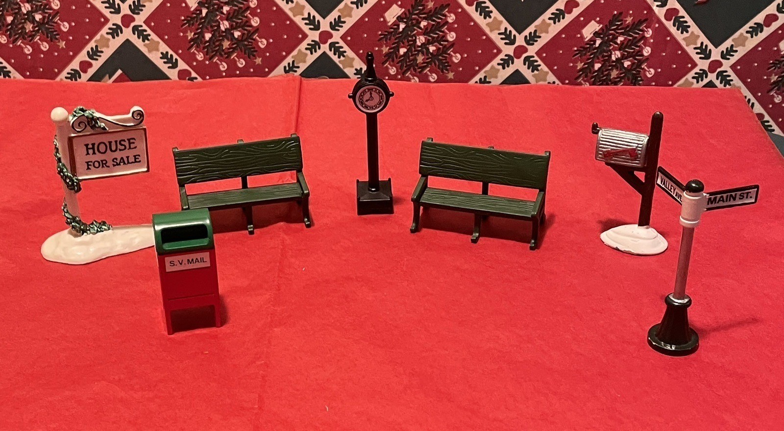 Dept 56 Park Benches Mailbox Clock Christmas Village Accessory Lot Lemax
