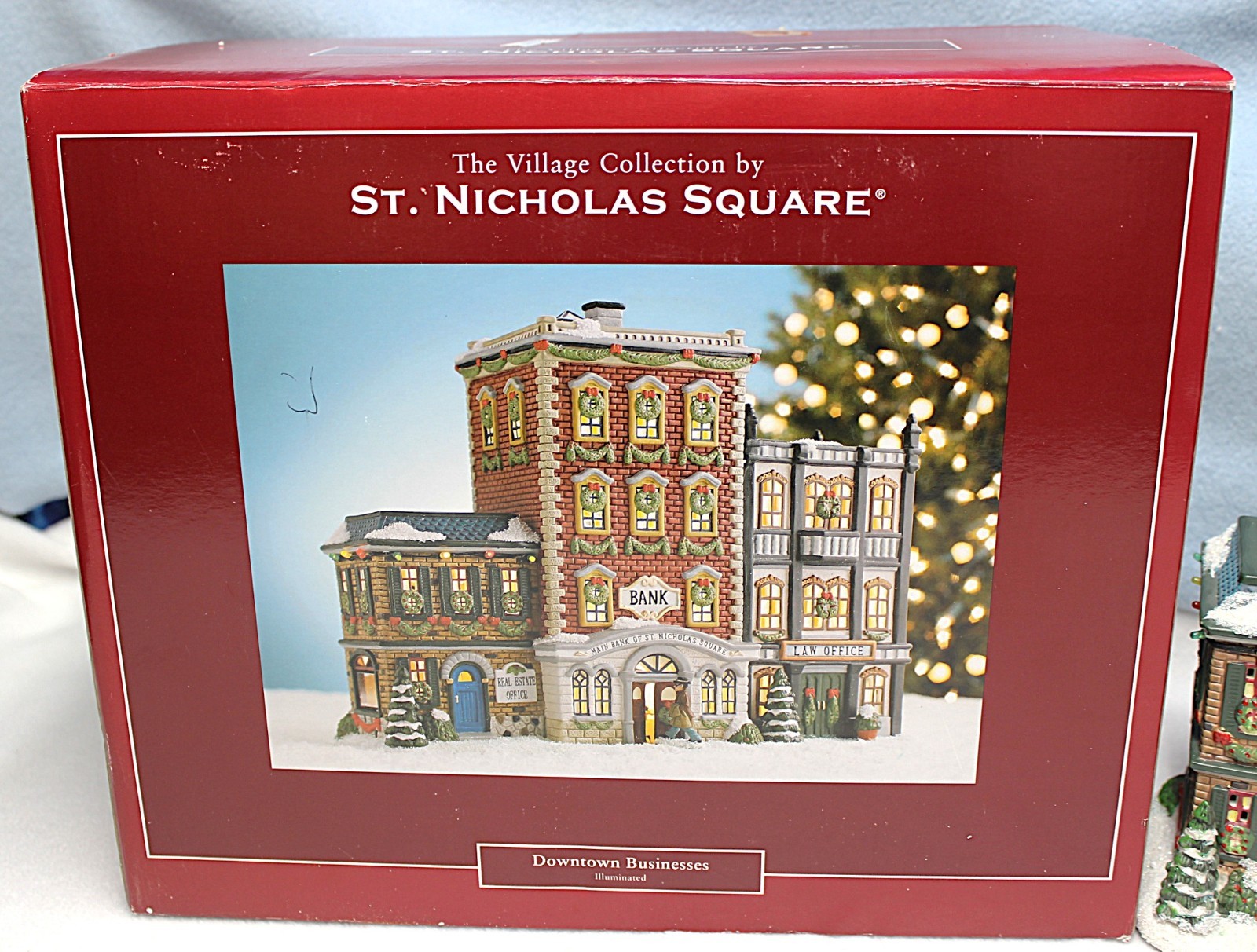 St. Nicholas Square Christmas Village Downtown Businesses Light W/ Box MINT Cond
