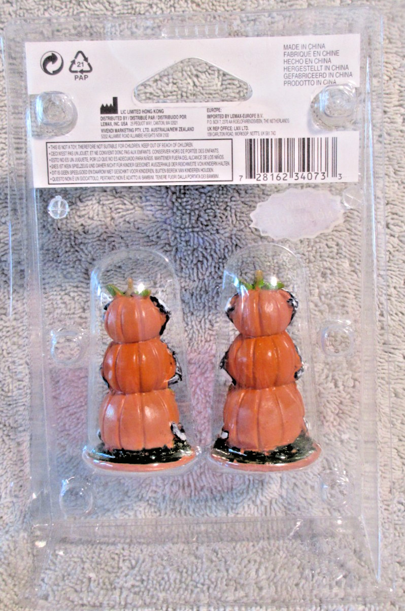 Lemax Spooky Town #34073 Set of 2 Pumpkin Snowman Figure Orange See Hear Speak