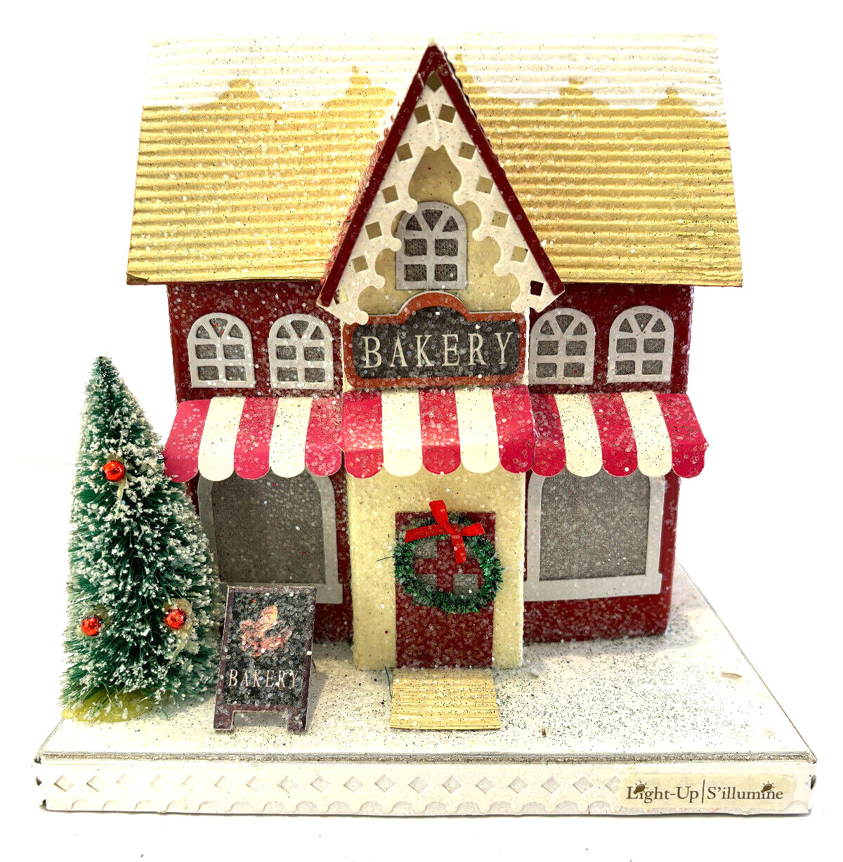 Pier 1 Imports Light Up LED Bakery Winter Glitter Putz House Cottage Core WORKS