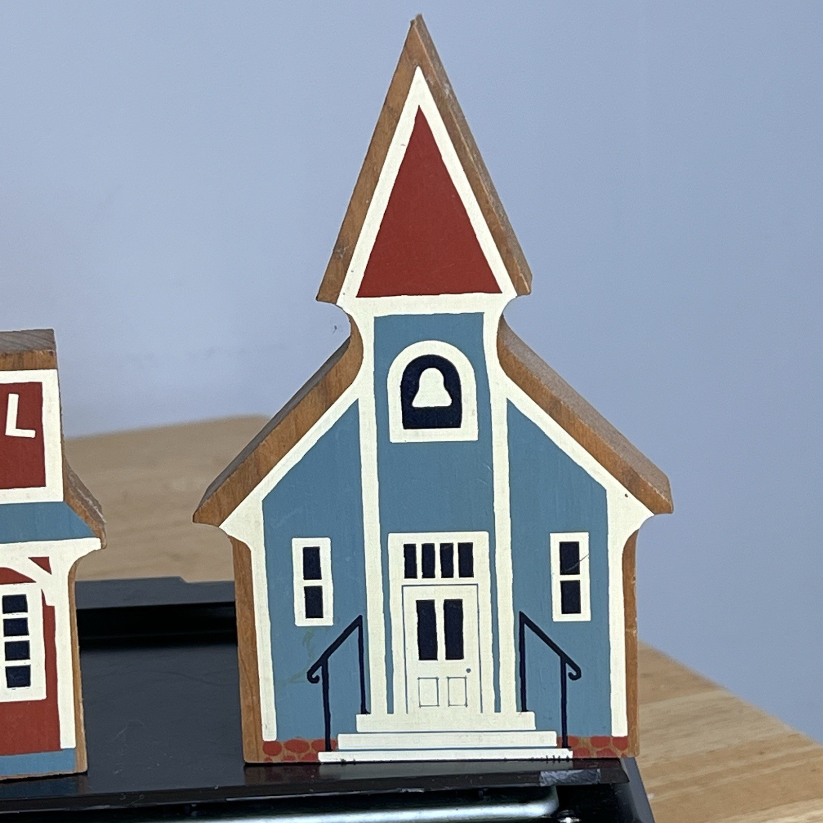 Primitive Folk Art Wood Block Village Houses Set Of 3 Handmade And Painted Shops