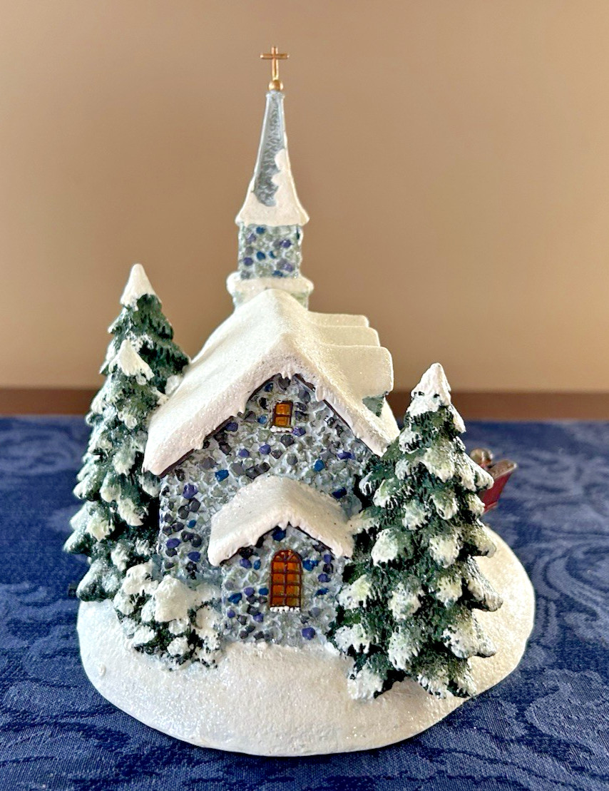 Thomas Kinkade Lighted Church “Sunday Evening Sleigh Ride” 2003 Christmas House